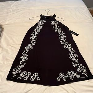 NWT Black High Neck Dress with White Floral Pattern
